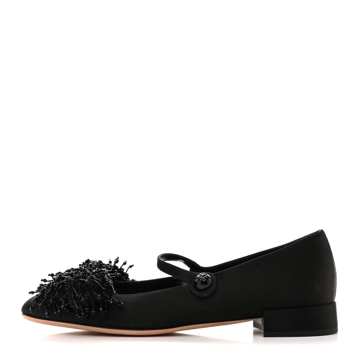 Valentino Garavani Satin Beaded Bowjane Mary Jane Ballerina Flats 37 Black 1 of 9