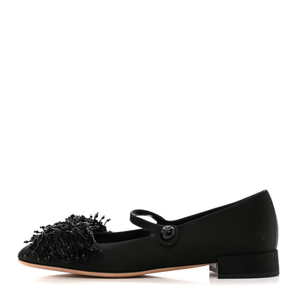 Valentino Garavani Satin Beaded Bowjane Mary Jane Ballerina Flats 37 Black 1 of 9