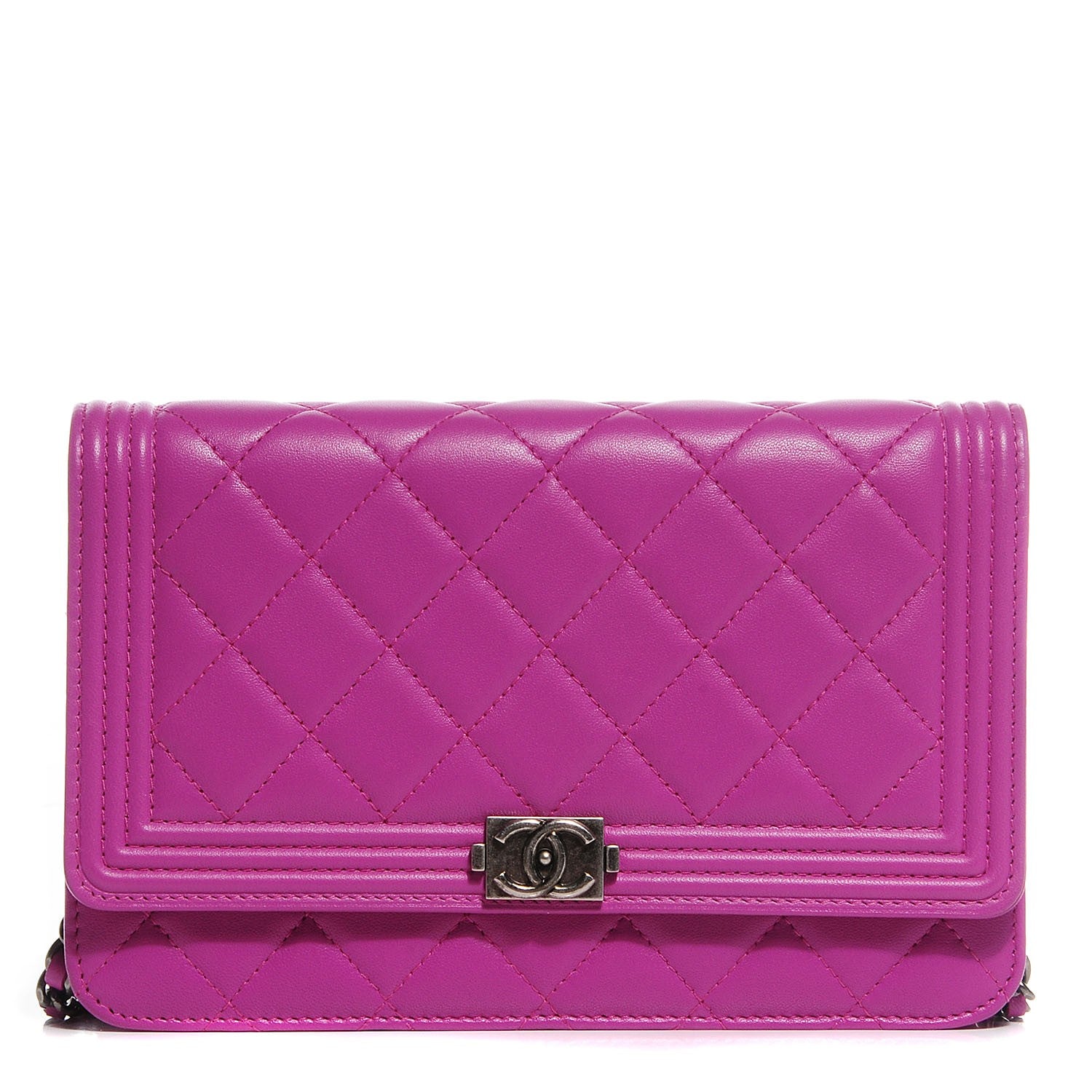 Chanel Lambskin Quilted Boy Wallet On Chain WOC Dark Pink 1 of 21