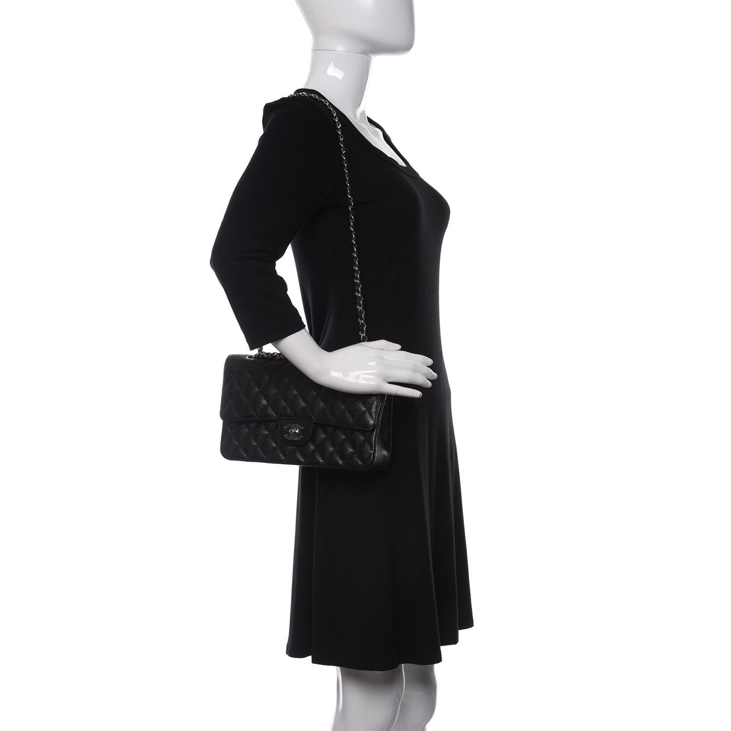 Caviar Quilted Medium Double Flap Black