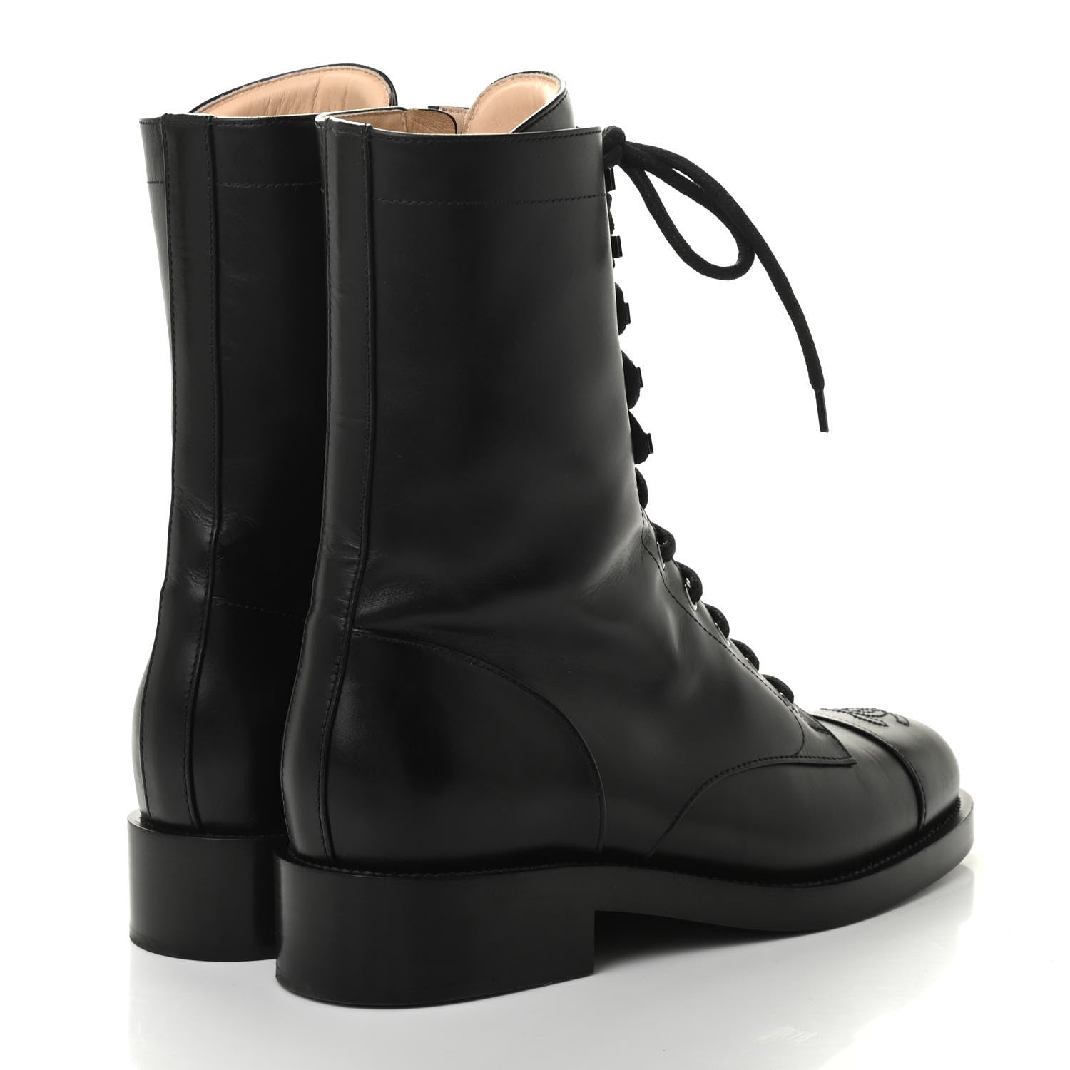 Chanel Calfskin Lace Up Combat Boots 41 Black 4 of 11