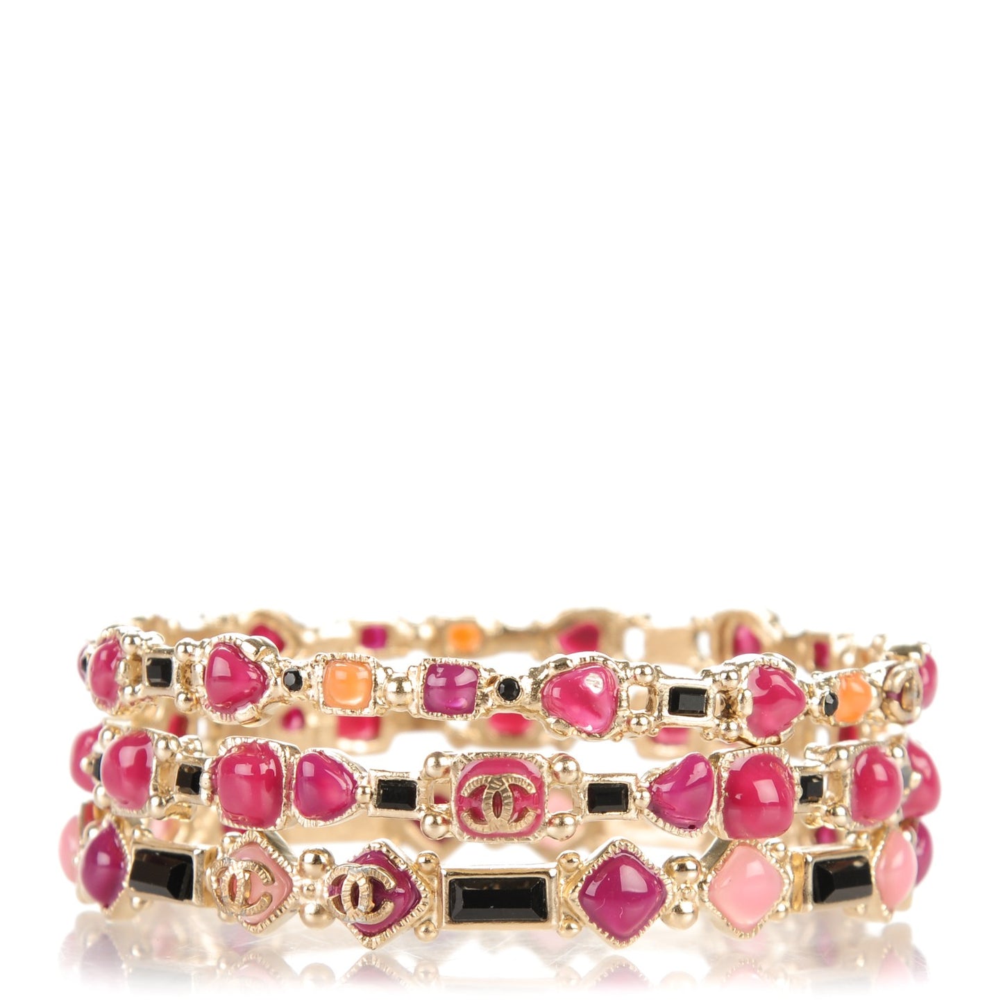 Gripoix CC Bangle Set of 3 Purple Pink Gold