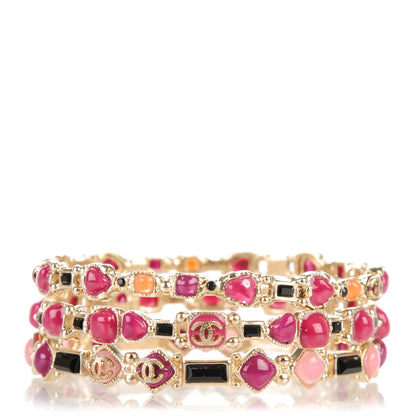 Chanel Gripoix CC Bangle Set of 3 Purple Pink Gold 1 of 5