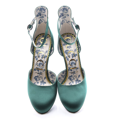 Gucci Satin Daisy Ankle Strap d'Orsay 105 Pumps 38.5 Emerald Green 5 of 10