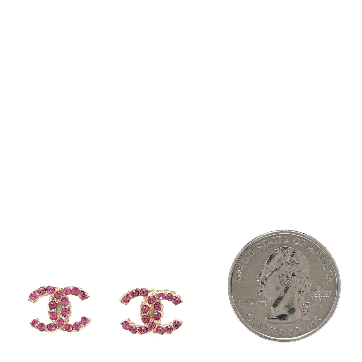 Chanel Crystal CC Earrings Gold Pink 2 of 4