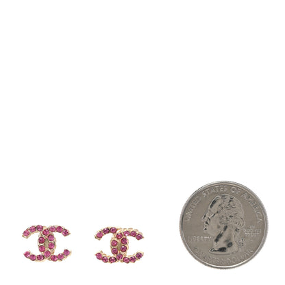 Chanel Crystal CC Earrings Gold Pink 2 of 4