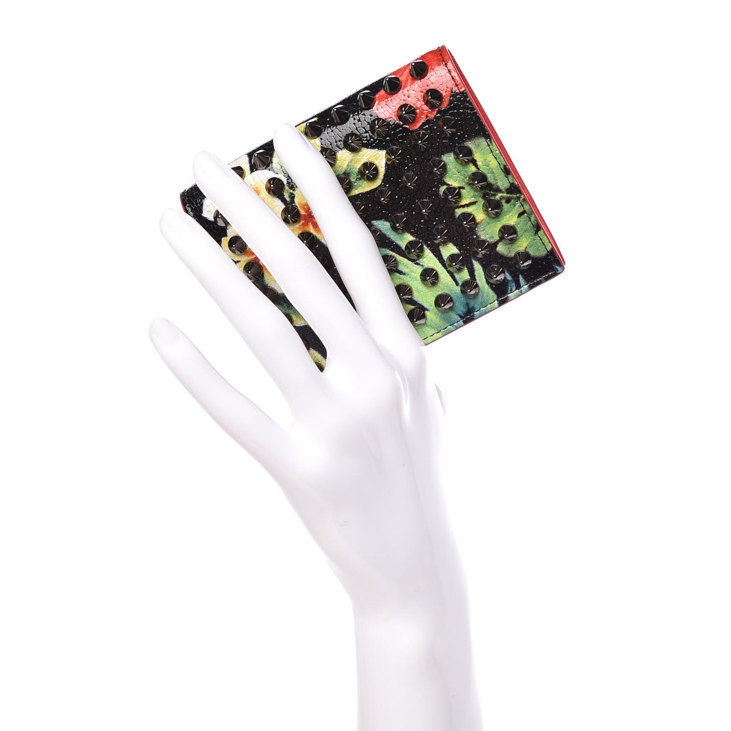 Crackled Calfskin Hawaii Print Paros Spikes Wallet Black Gunmetal