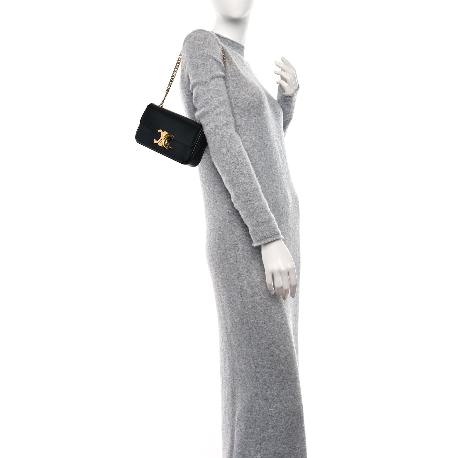 Celine Shiny Calfskin Triomphe Chain Shoulder Bag Black 2 of 8