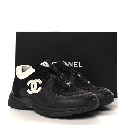 Chanel Mesh Suede Grained Calfskin Womens CC Sneakers 36.5 Black White 9 of 9