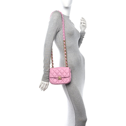 Chanel Lambskin Quilted Mini Lacquered Chain Flap Pink 2 of 10