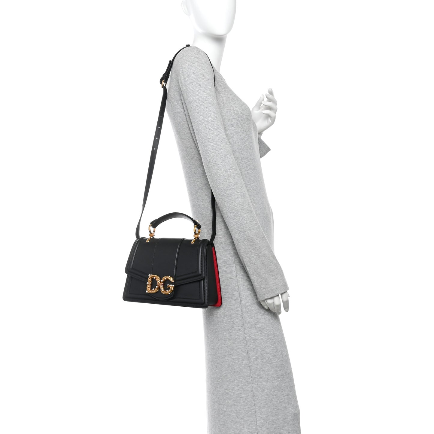 Smooth Calfskin Small DG Amore Top Handle Bag Black