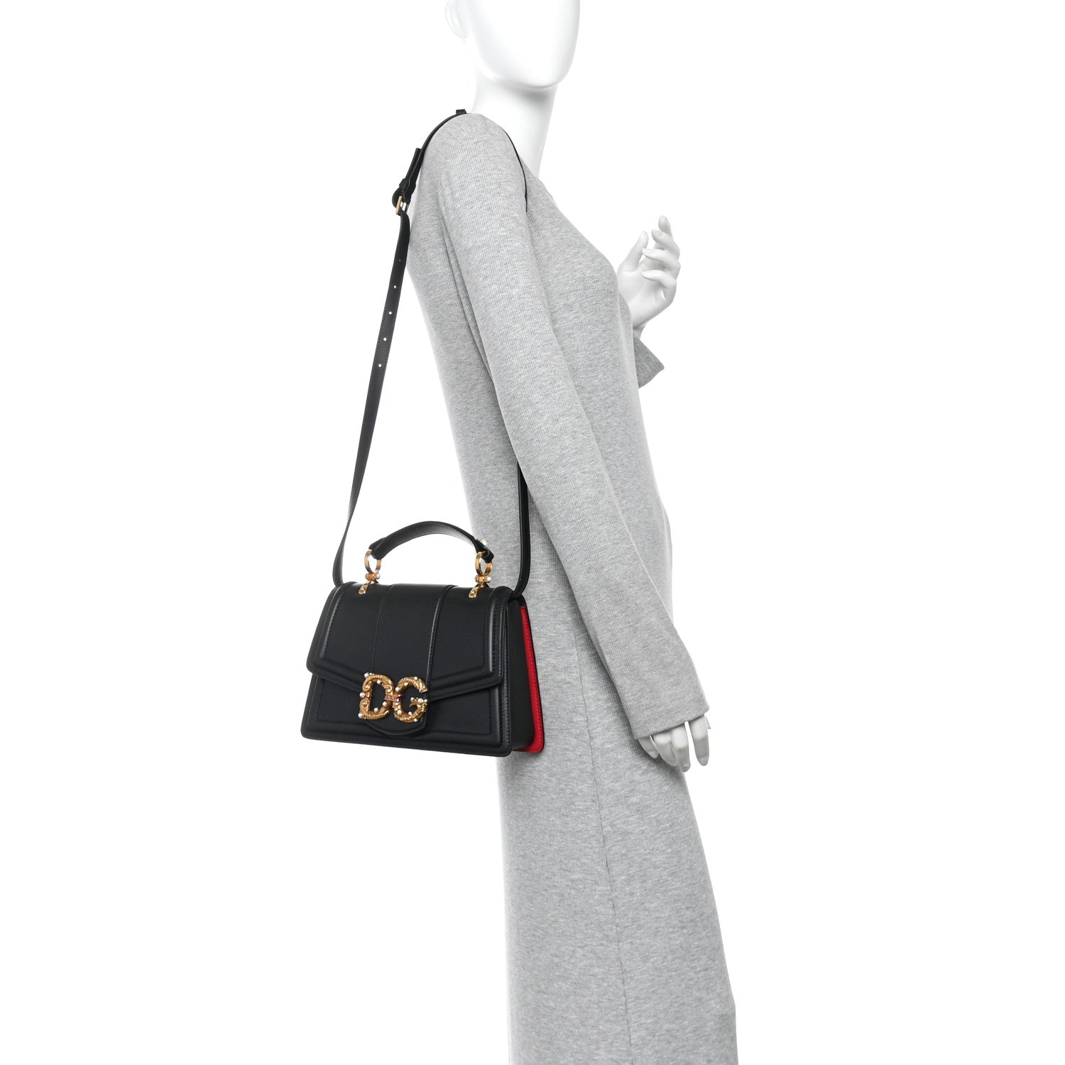 Dolce & Gabbana Smooth Calfskin Small DG Amore Top Handle Bag Black 2 of 9