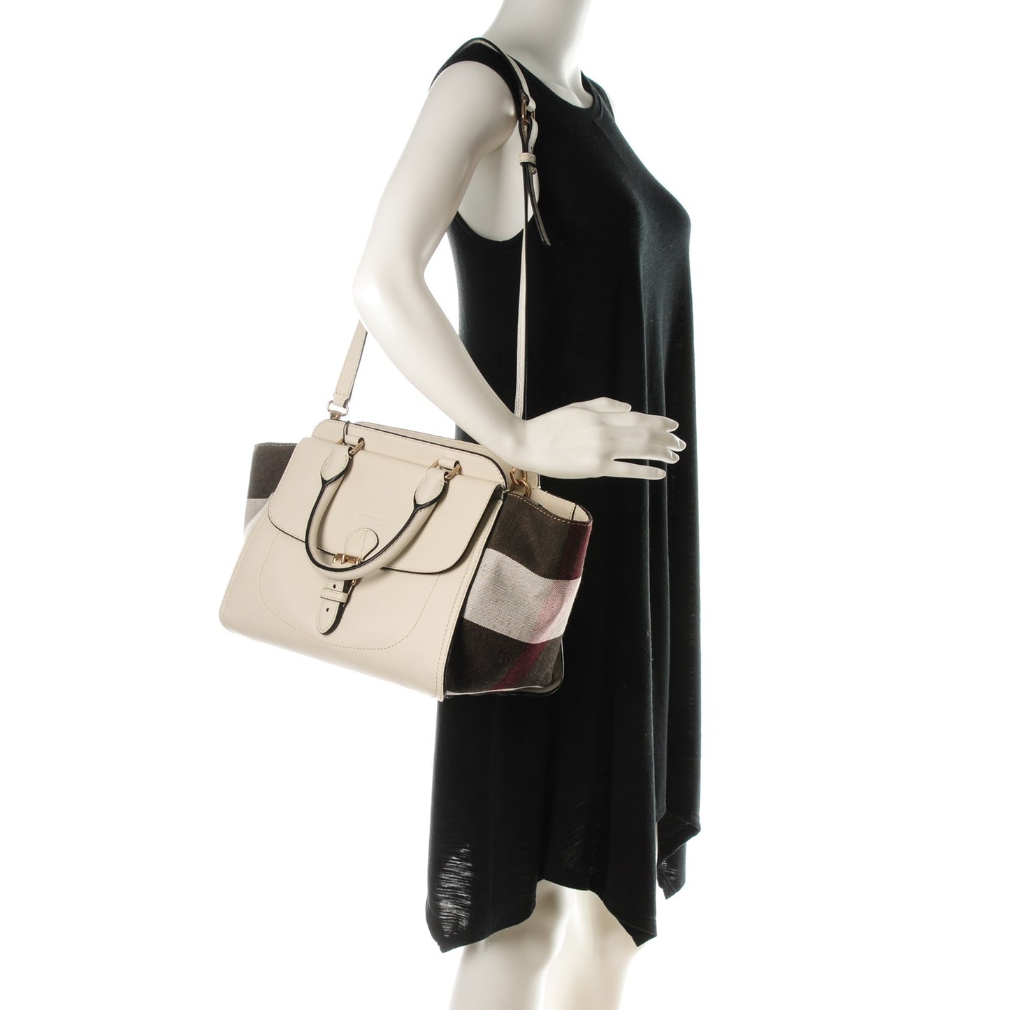 Mega Check Grained Calfskin Medium Harcourt Satchel White