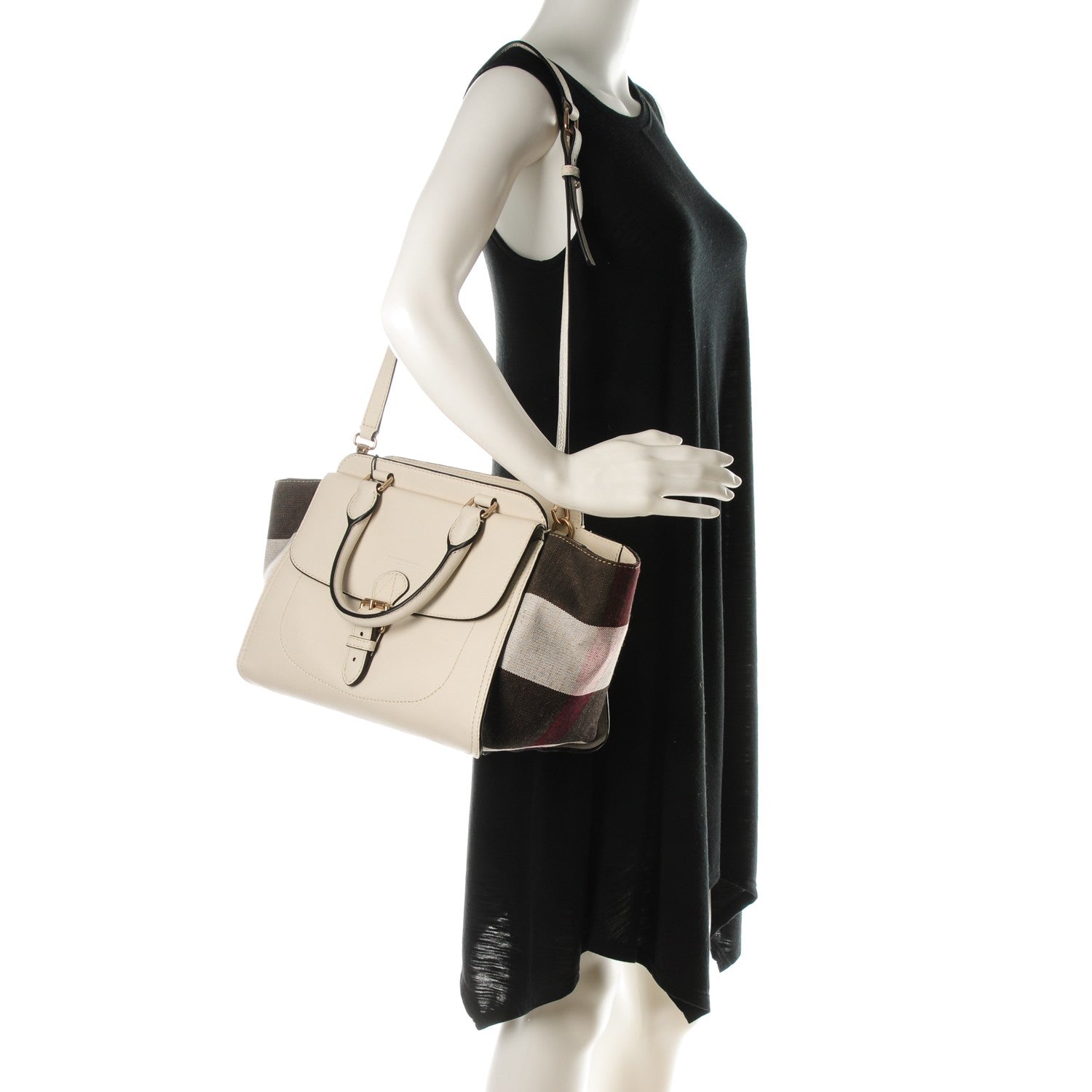 Burberry Mega Check Grained Calfskin Medium Harcourt Satchel White 2 of 8