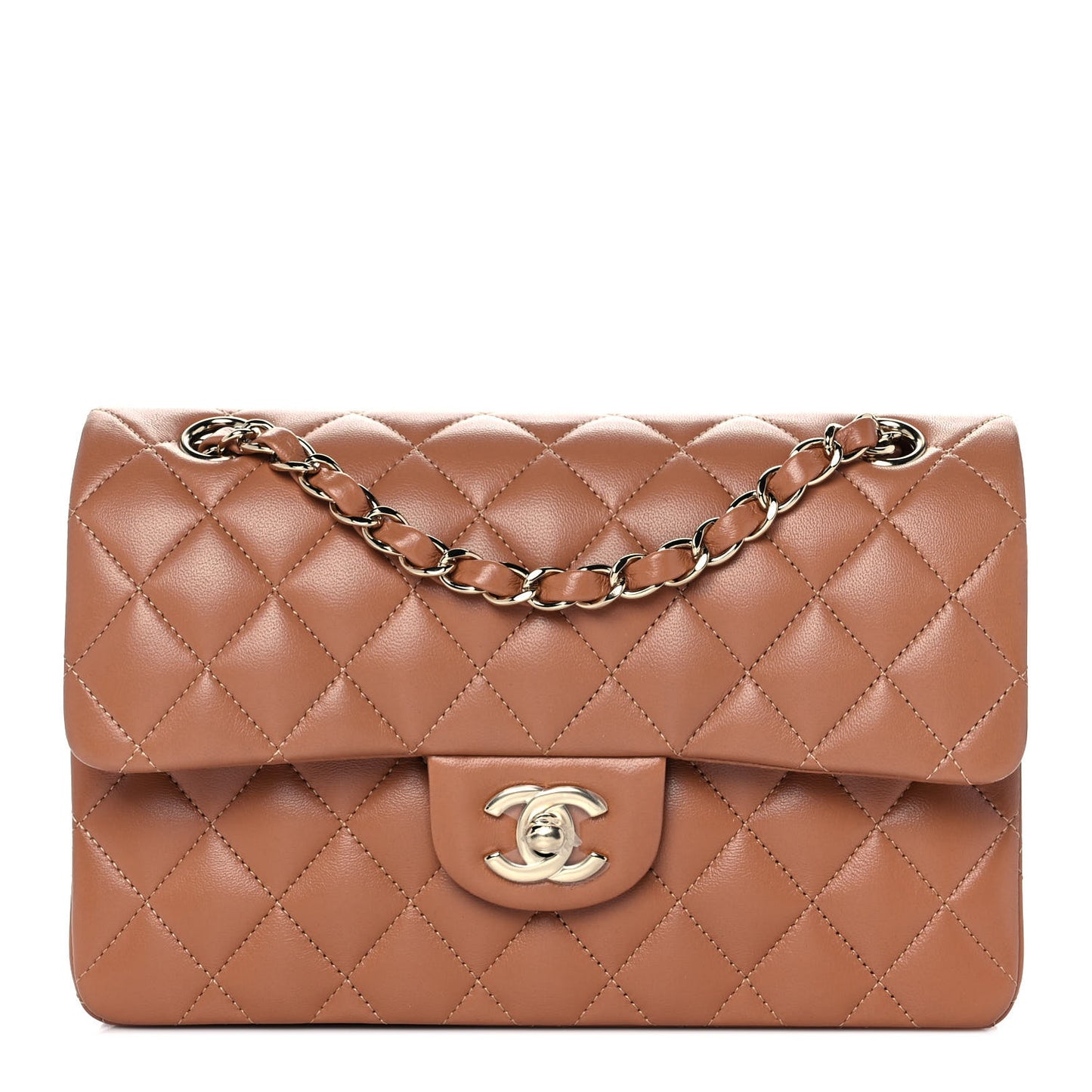 Lambskin Quilted Small Double Flap Brown