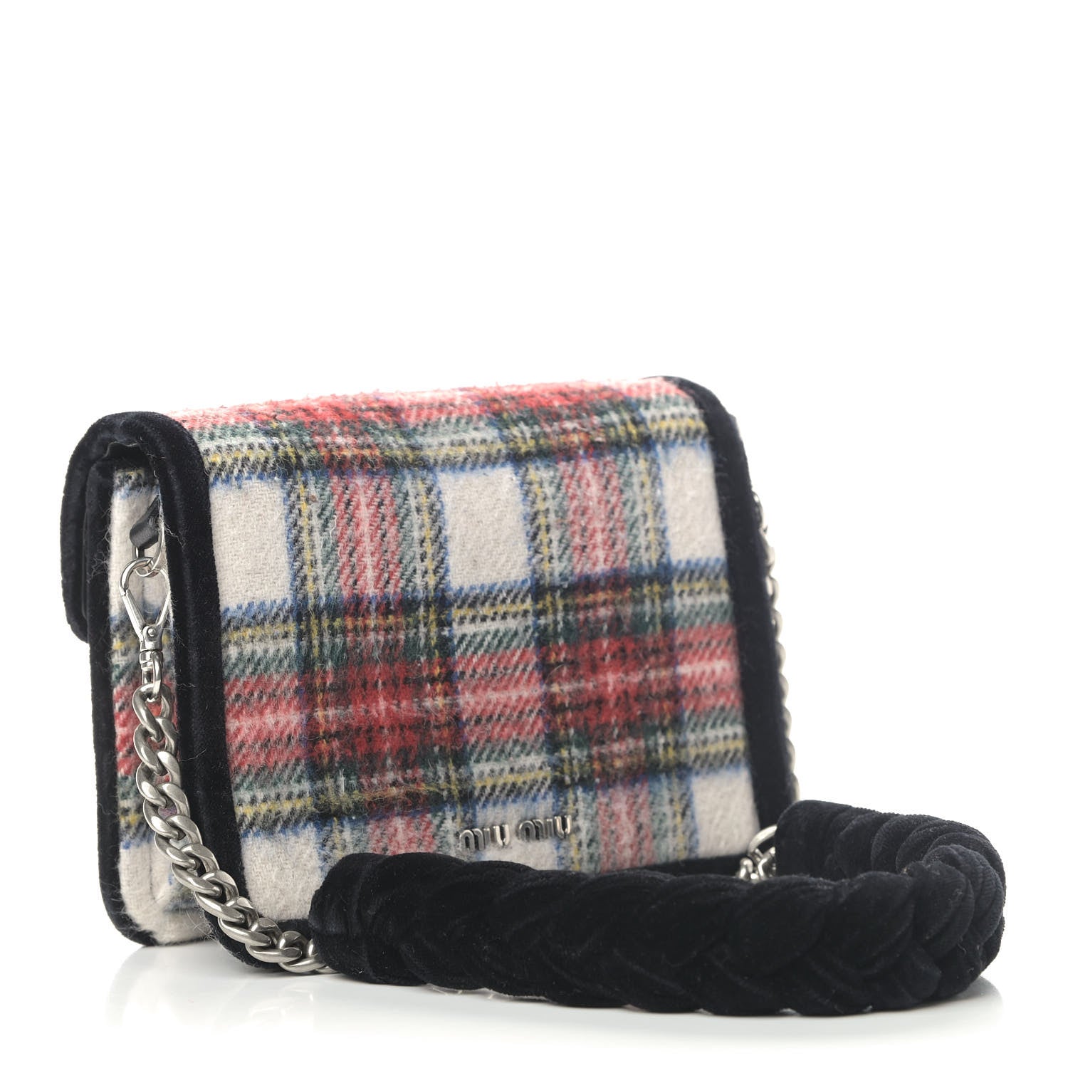 Miu Miu Tartan Chain Flap Bag Black Red Multicolor 2 of 6