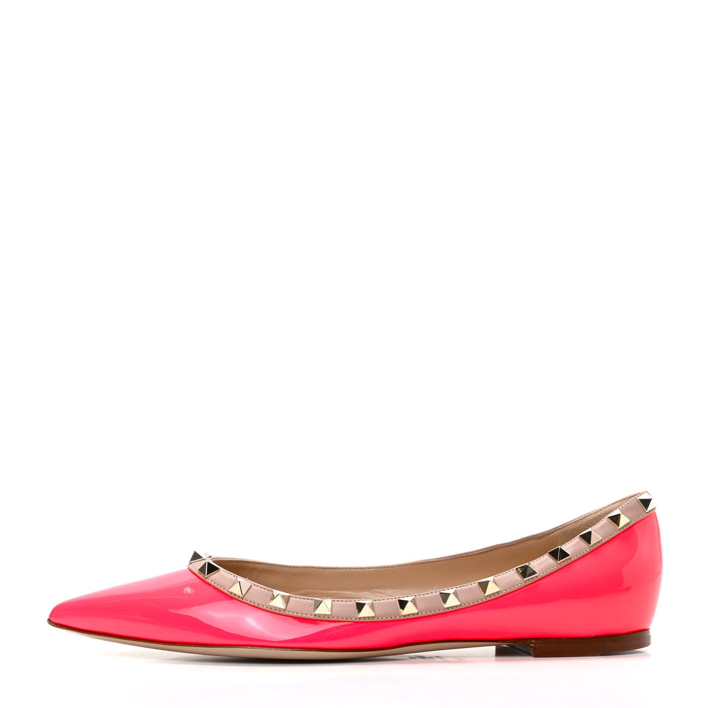 Patent Nappa Rockstud Ballerina Flats 39.5 Fuxia Fluo Poudre