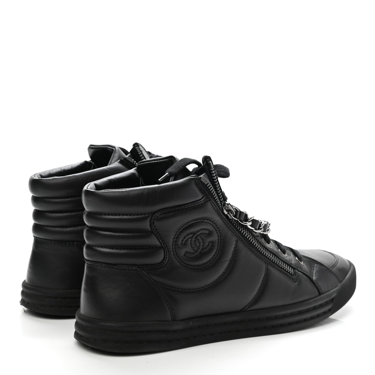Lambskin Zipped Chain CC Sneakers 40.5 Black