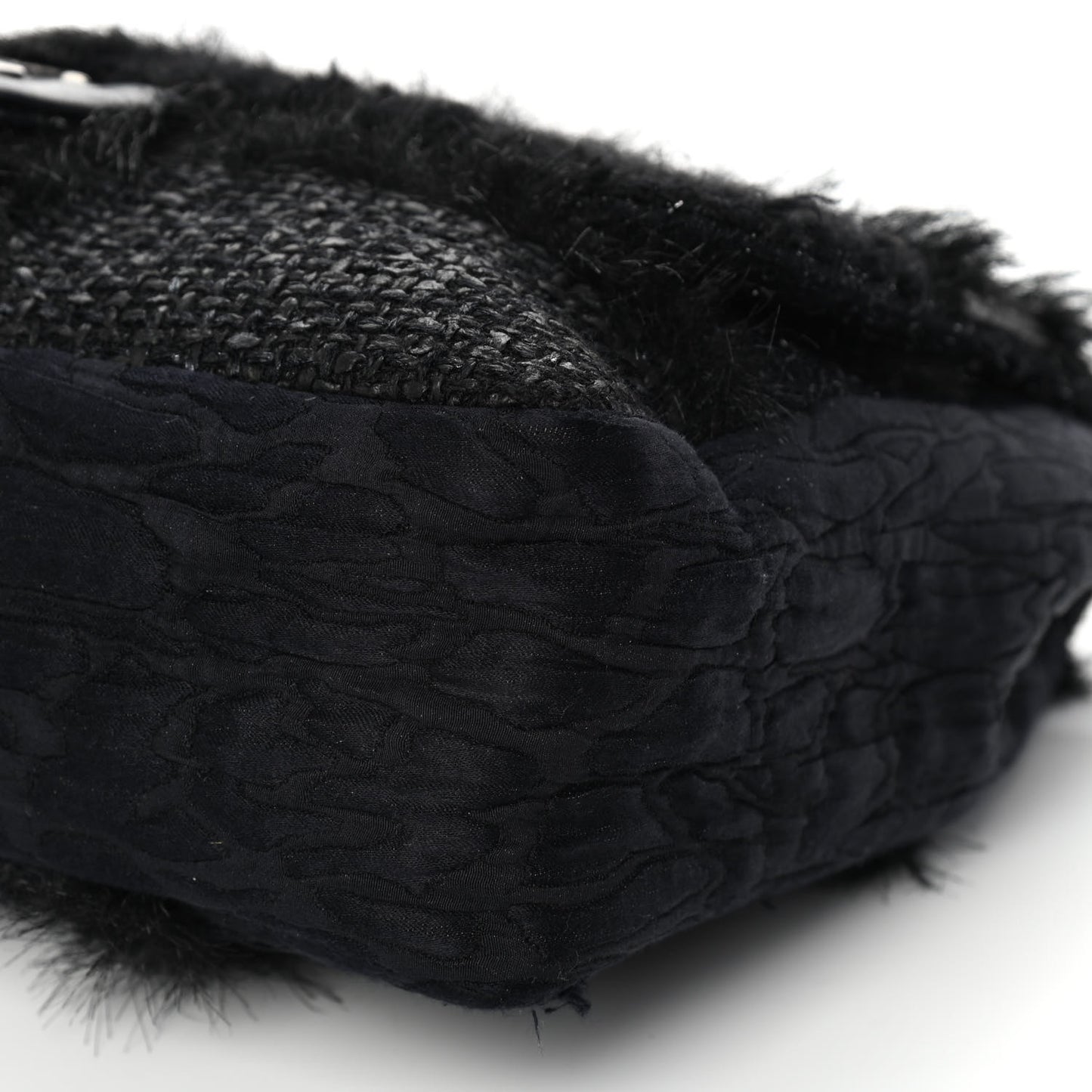 Tweed Faux Fur Patchwork Jumbo Single Flap Black