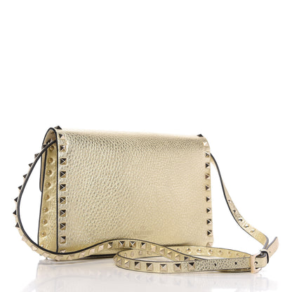 Valentino Garavani Metallic Pebbled Calfskin Medium Rockstud Flip Lock Crossbody Bag Platino 3 of 10