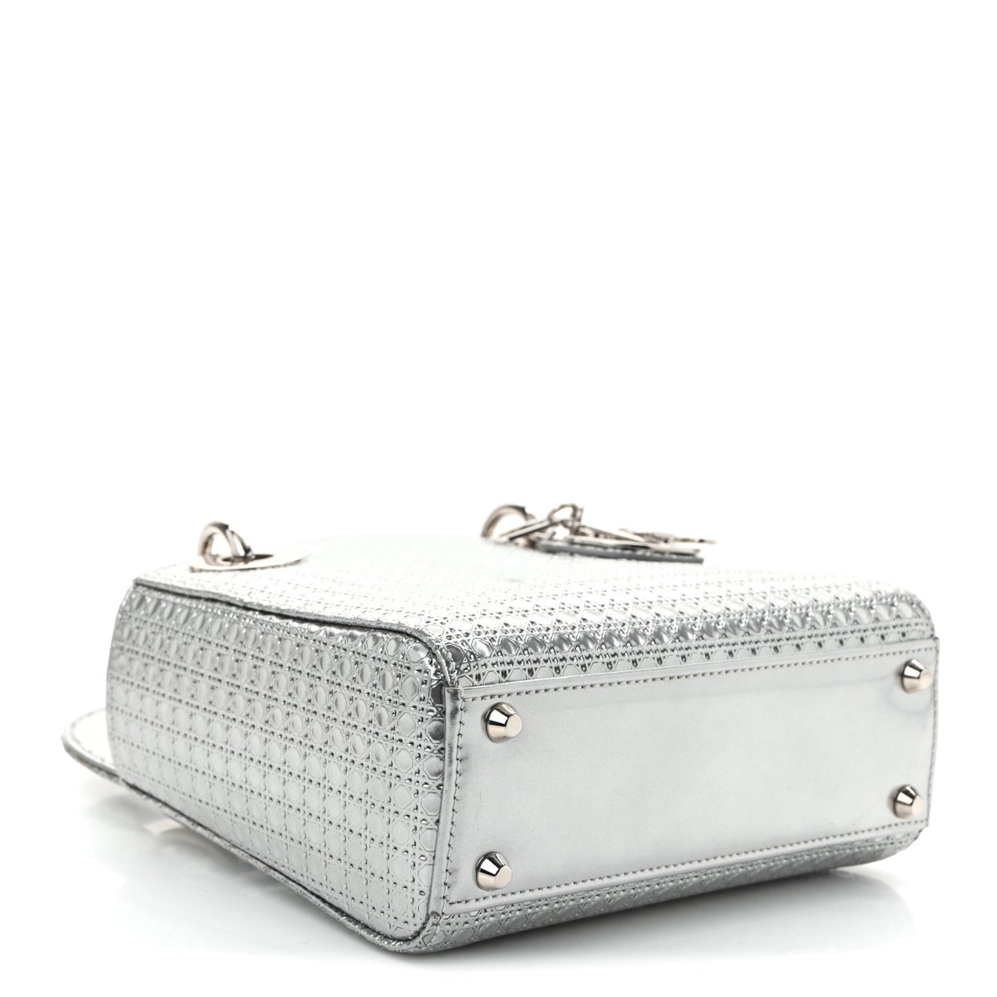 Metallic Patent Micro-Cannage Mini Lady Dior Silver