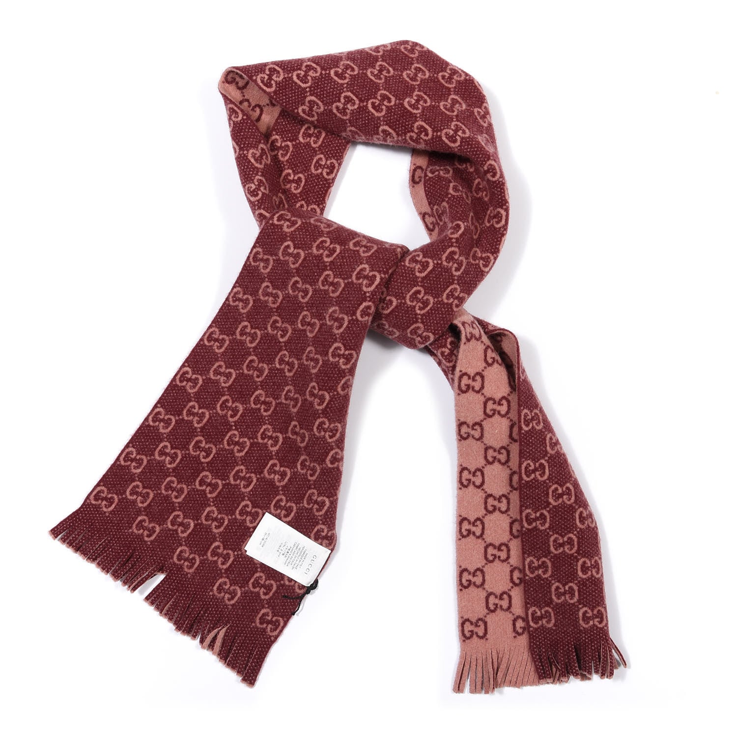 Gucci Wool Tricot GG Monogram Lady Longfog Scarf Roseate Bordeaux 1 of 4
