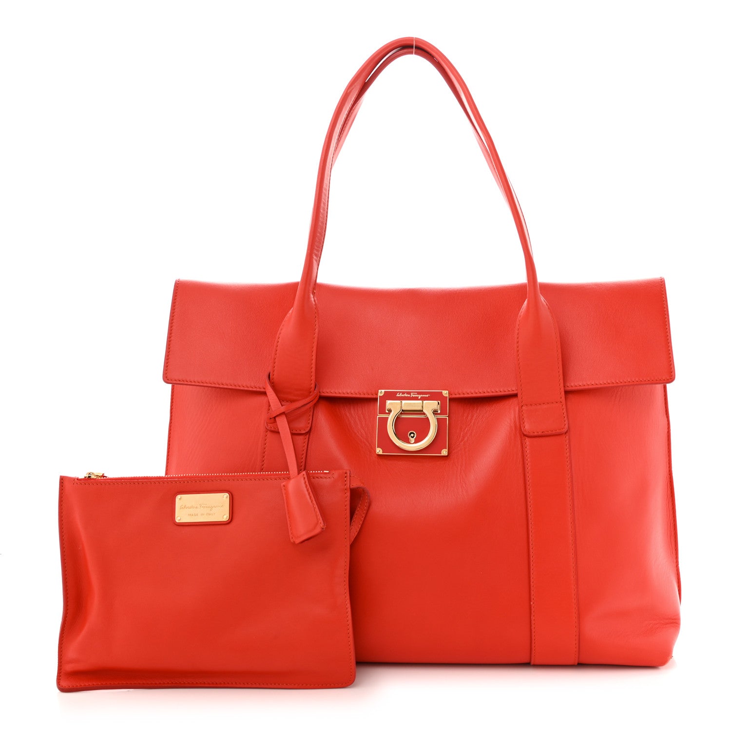 Salvatore Ferragamo Calfskin Large Sookie Satchel Red 1 of 12