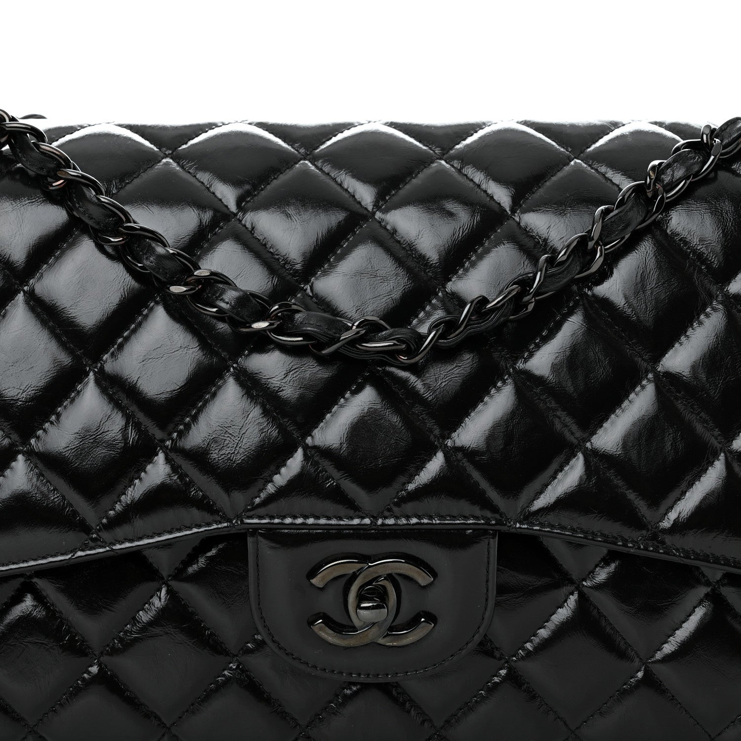 Chanel Shiny Distressed Calfskin Quilted Jumbo Double Flap So Black 9 of 11