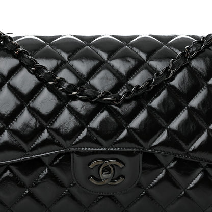Chanel Shiny Distressed Calfskin Quilted Jumbo Double Flap So Black 9 of 11