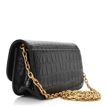 Balenciaga Extra Supple Calfskin Crocodile Embossed Gossip Wallet On Chain Black 3 of 11