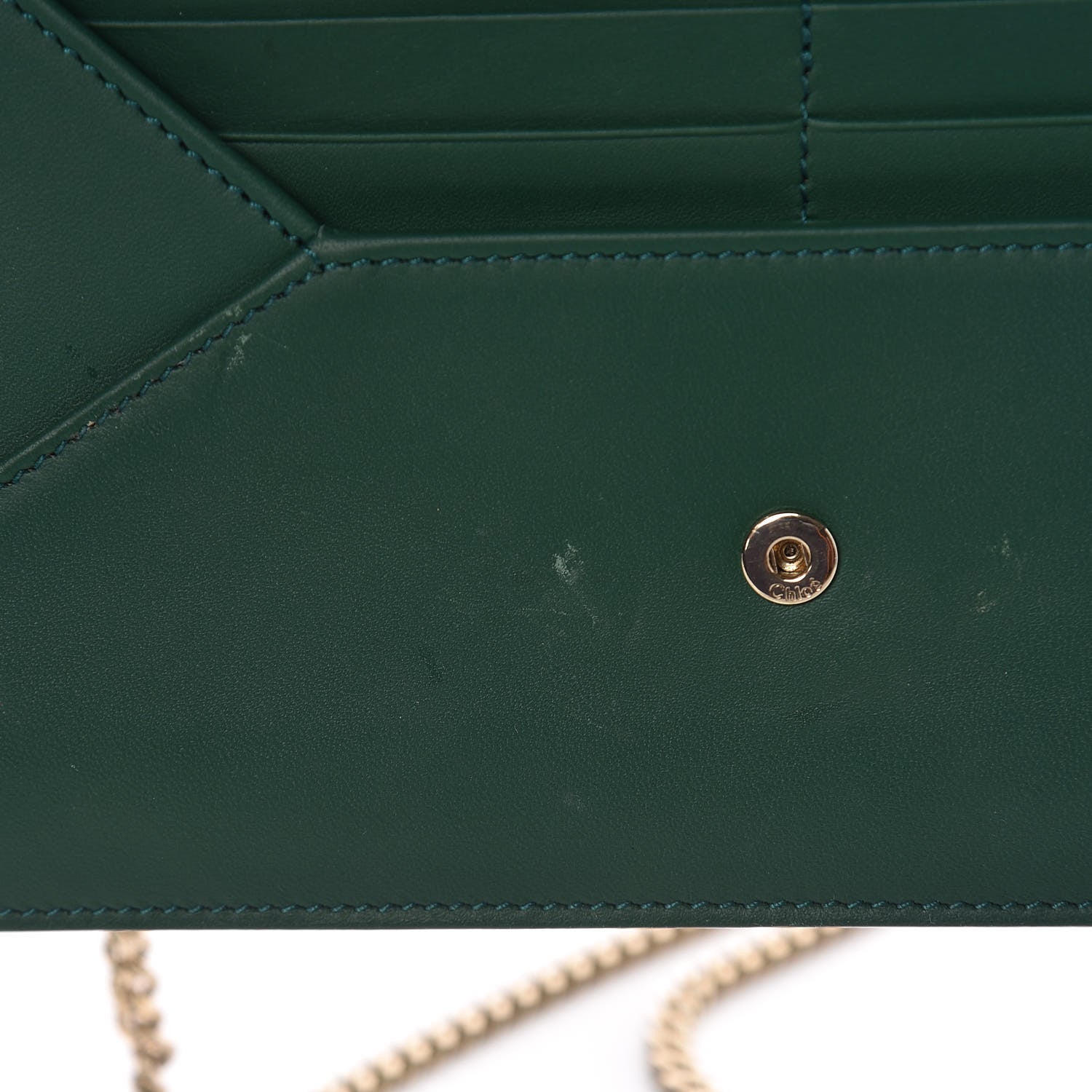 Chloe Calfskin Chain Wallet Green 10 of 14