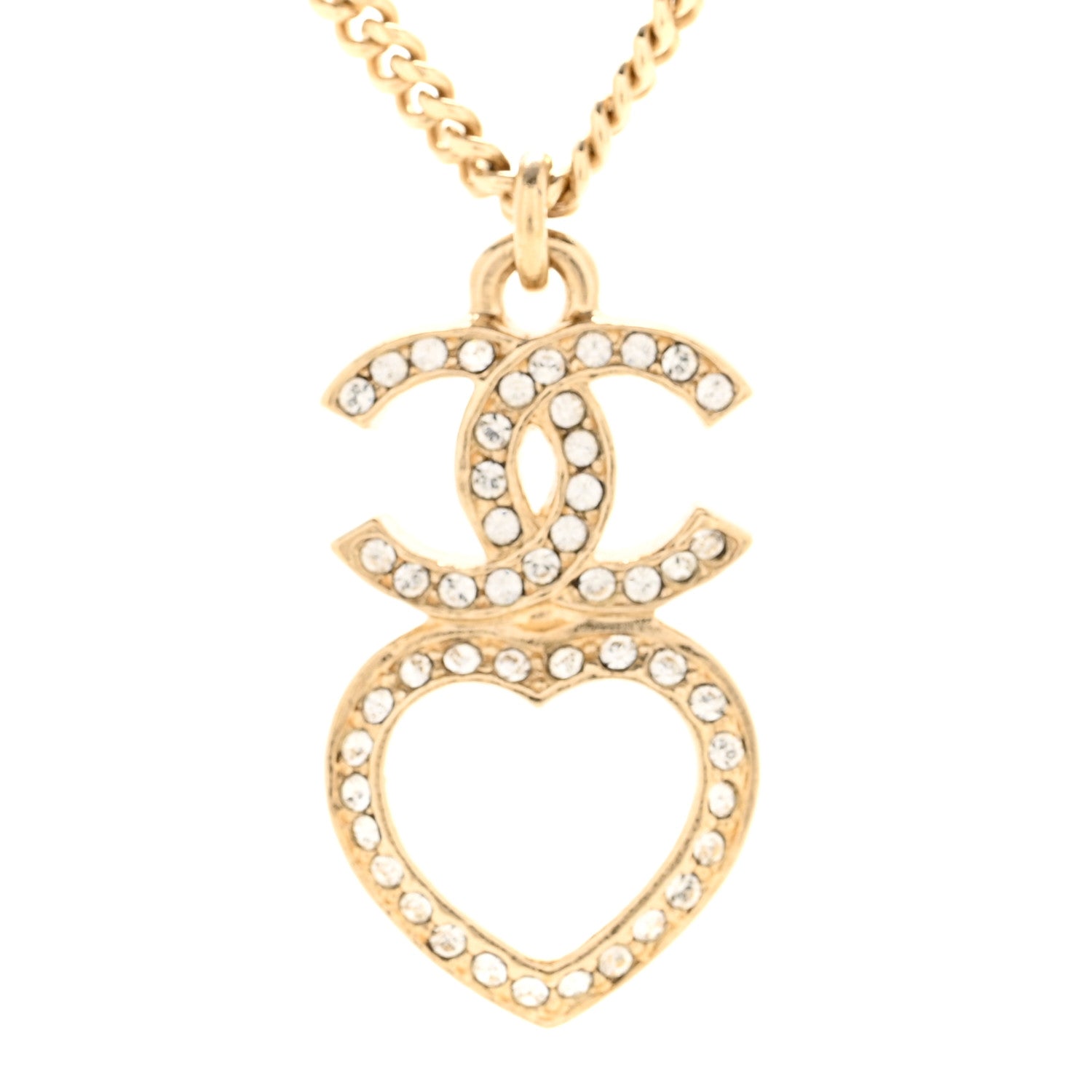 Chanel Crystal Pearl CC Heart Drop Chain Necklace Gold 4 of 7