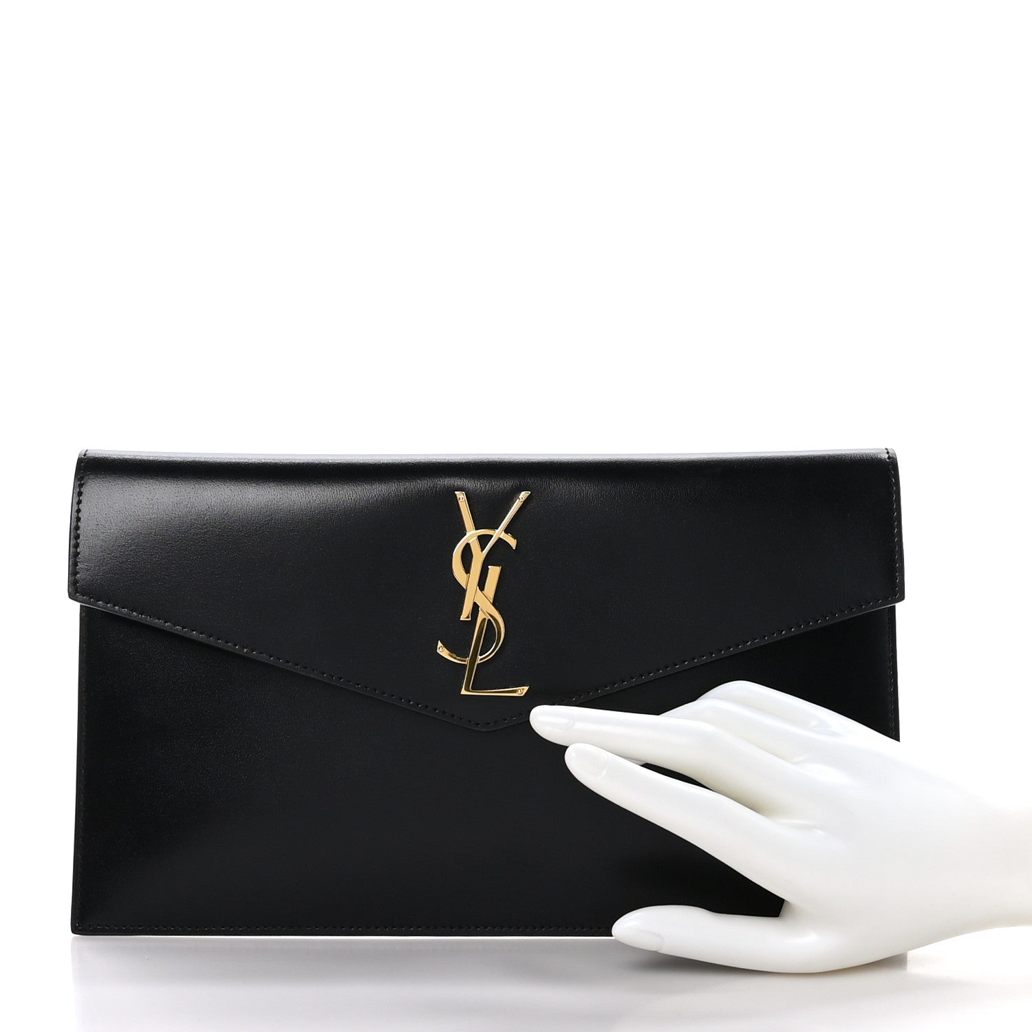 Saint Laurent Smooth Shiny Calfskin Monogram Uptown Pouch Black 2 of 7