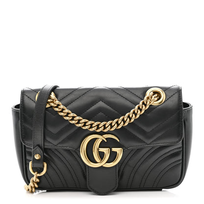 Gucci Calfskin Matelasse Mini GG Marmont Shoulder Bag Black 1 of 14