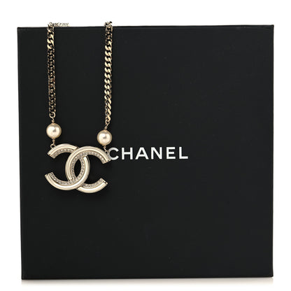 Chanel Resin Crystal Pearl CC Pendant Necklace Gold 5 of 6