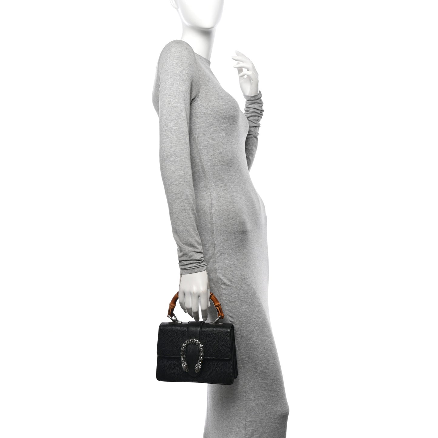 Dollar Calfskin Crystal Web Mini Dionysus Bamboo Top Handle Bag Black Black Diamond