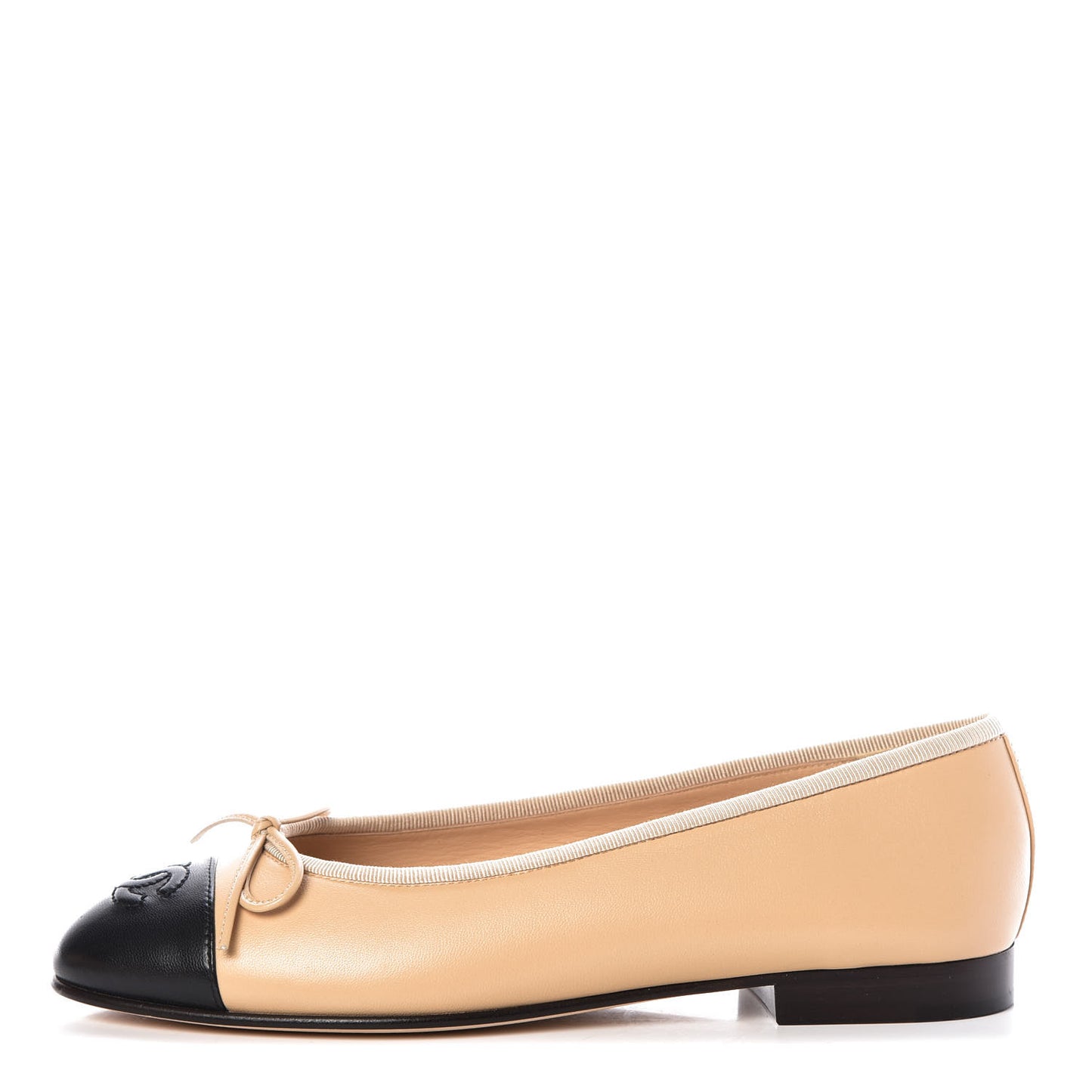 Lambskin Cap Toe CC Ballerina Flats 36.5 Beige Black