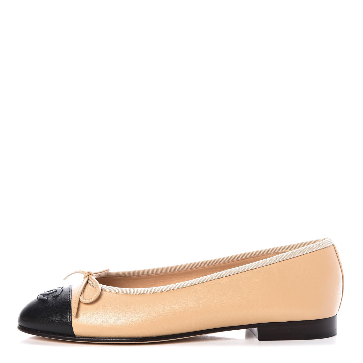 Chanel Lambskin Cap Toe CC Ballerina Flats 36.5 Beige Black 1 of 8