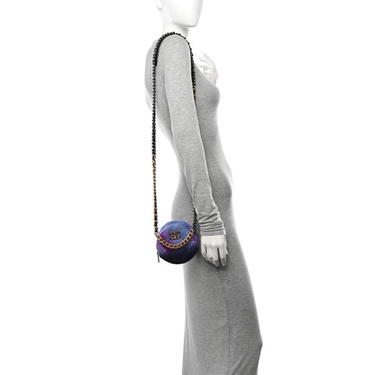 Chanel Wool Tweed Chanel 19 Round Clutch With Chain Purple Black Blue 2 of 11