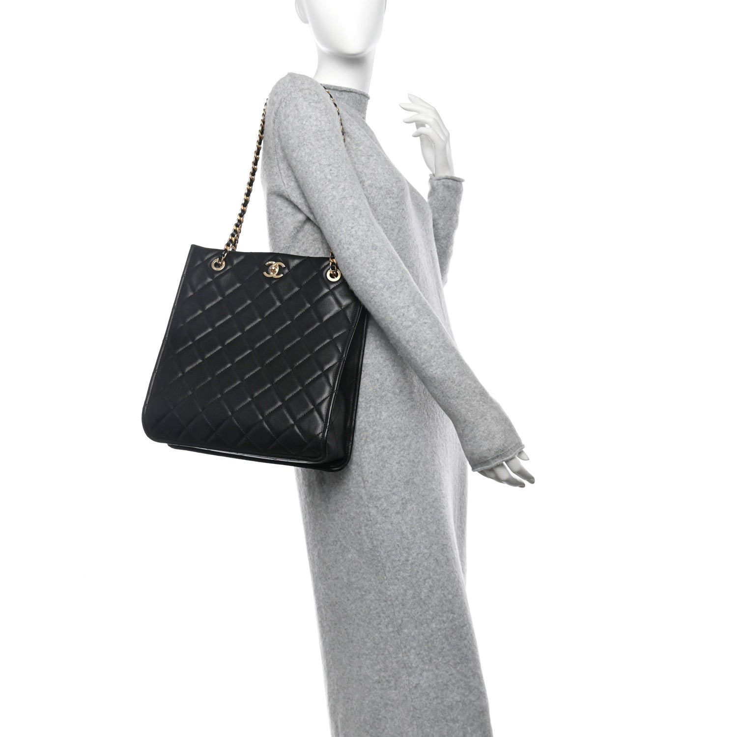 Chanel Caviar Quilted Sweet Vertical Shopping Tote Black 3 of 12