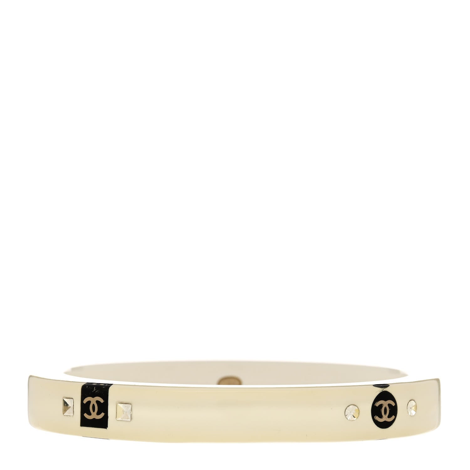 Chanel Resin Crystal CC Bangle Bracelet White 1 of 4