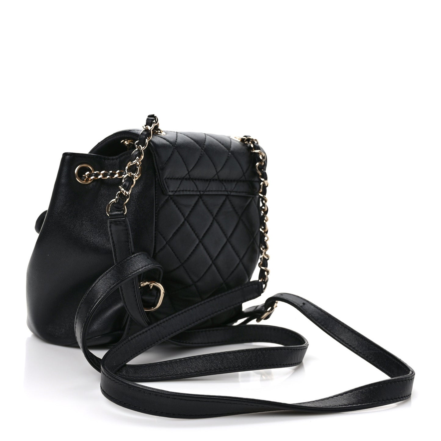 Lambskin Quilted Small Duma Drawstring Backpack Black