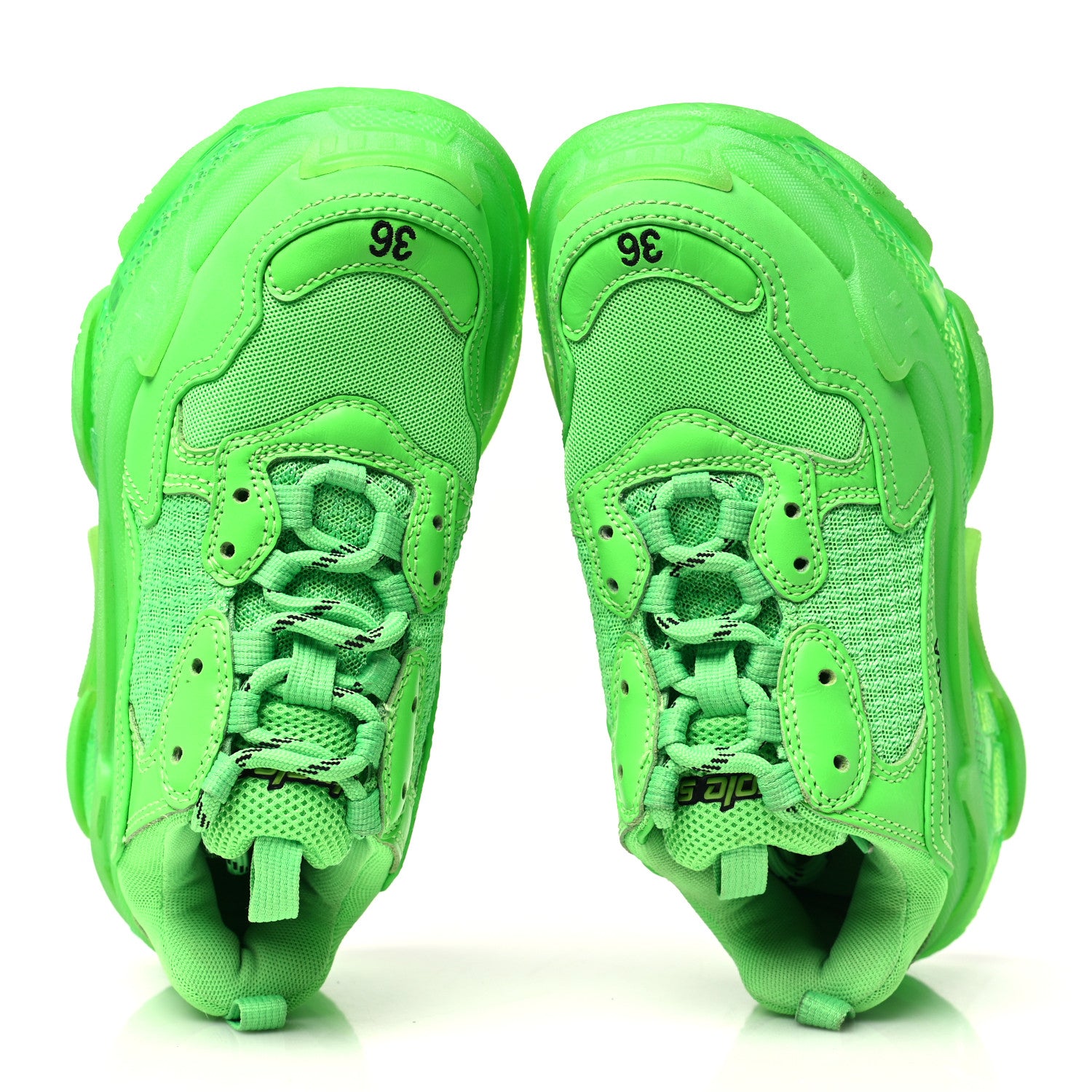 Balenciaga Fabric Mesh Clear Sole Womens Triple S Sneakers 36 Fluo Green 2 of 8