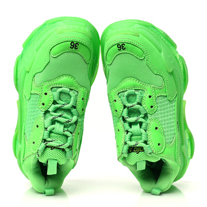 Balenciaga Fabric Mesh Clear Sole Womens Triple S Sneakers 36 Fluo Green 2 of 8