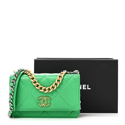 Chanel Shiny Goatskin Quilted Chanel 19 Wallet On Chain WOC Green 12 of 12