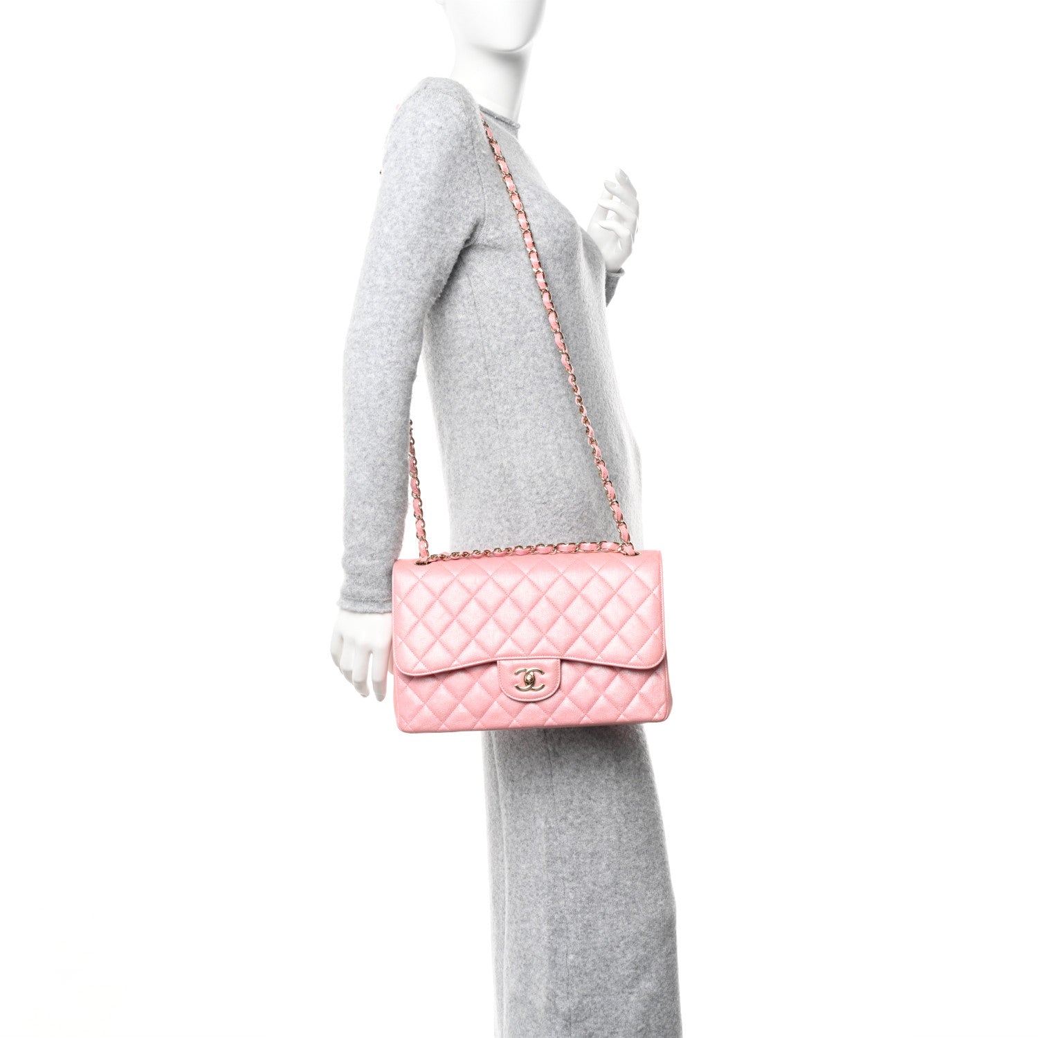Chanel Iridescent Caviar Quilted Jumbo Double Flap Rose Pink 2 of 10