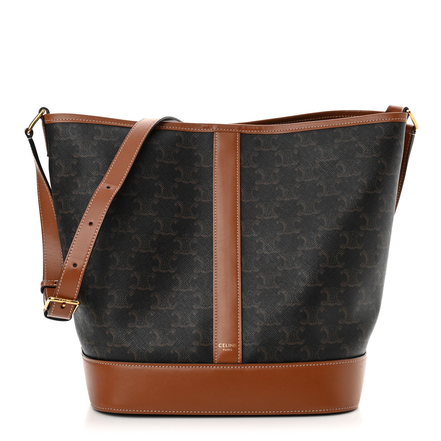 Celine Triomphe Canvas Calfskin Medium Bucket Bag Tan 1 of 13