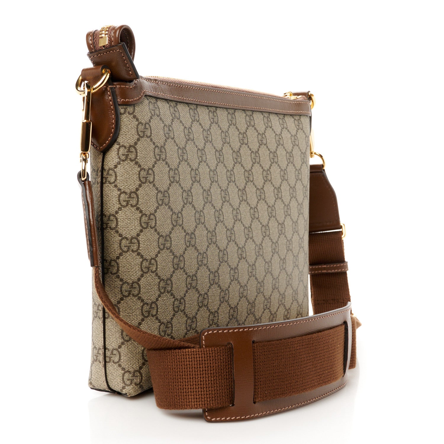 Gucci GG Supreme Monogram Azalea Calfskin Retro Interlocking G Wristlet Messenger Bag Beige Ebony Brown Sugar 3 of 10