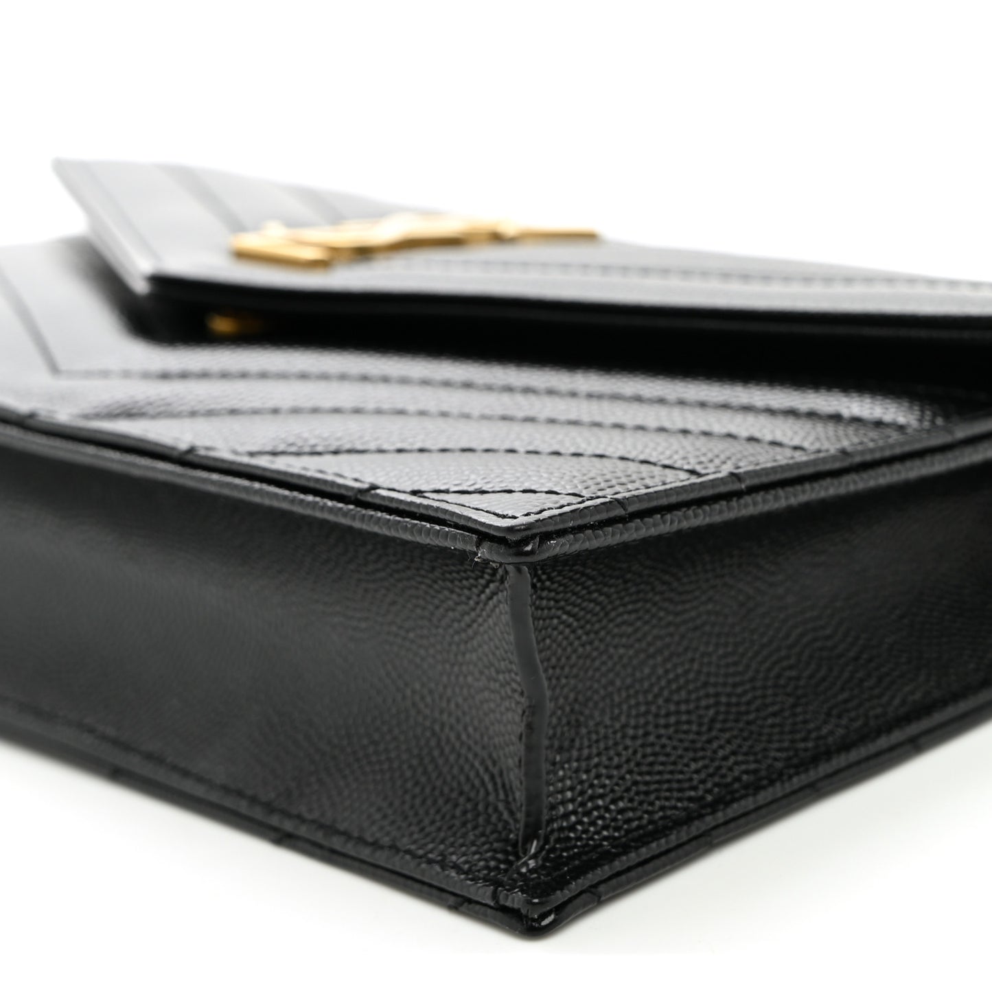 Grain De Poudre Matelasse Chevron Monogram Envelope Chain Wallet Black