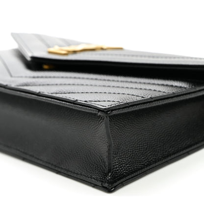 Saint Laurent Grain De Poudre Matelasse Chevron Monogram Envelope Chain Wallet Black 9 of 9